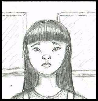 Pictured: Meri Lin, a Chinese woman with long black hair. Facial expression is troubled.